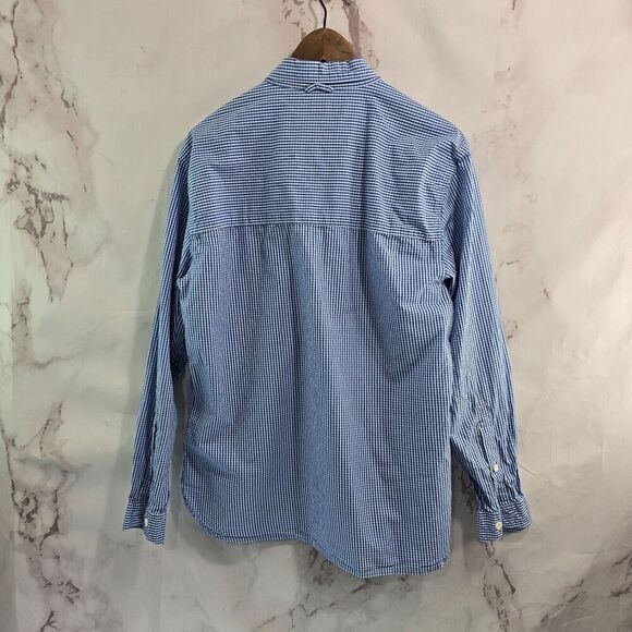 Simms Shirt Mens Medium Blue White Plaid Button Up Long Sleeve Gingham Cotton - Picture 5 of 12